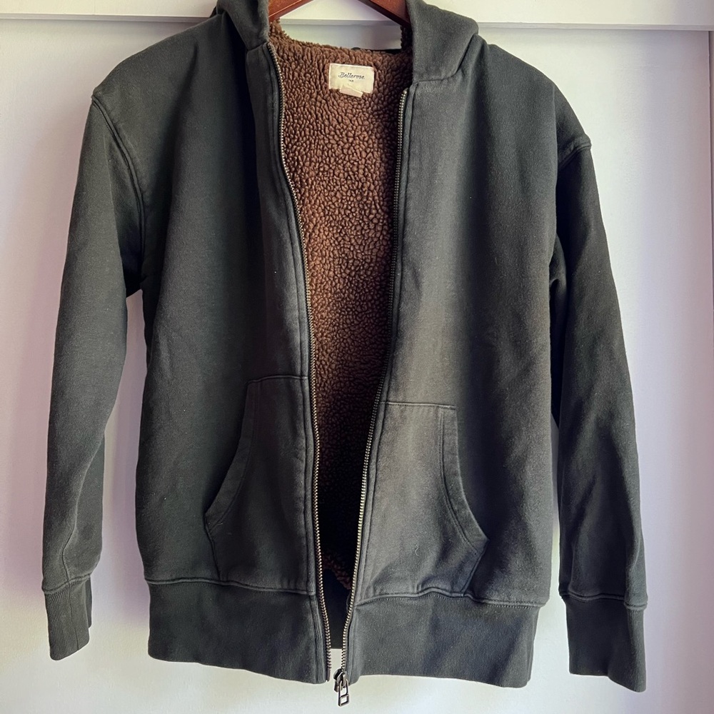 Black Zip-Up Hoodie with Brown furry lining